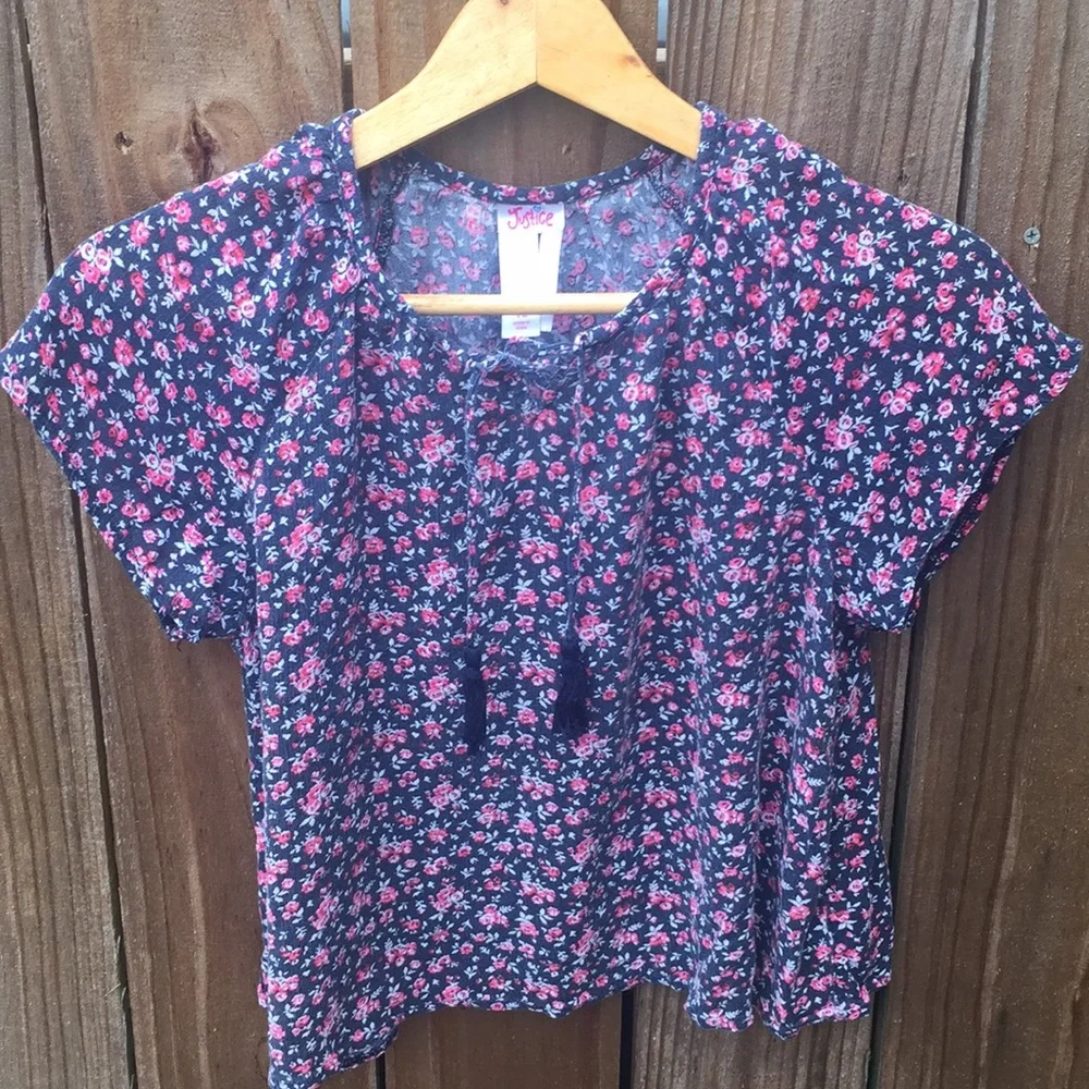 Justice Girls Pink Floral Peasant Boho Top Sz 12